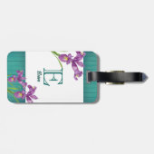 Waterverf Paarse Iris Floral Art Monogram Bagagelabel (Achterkant horizontaal)