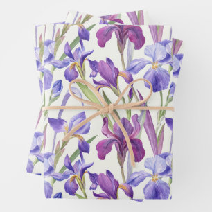 Waterverf Paarse Iris Flowers Inpakpapier Vel