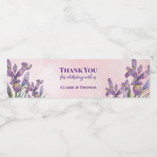 Waterverf Paarse iris sparkly roze achtergrond Waterfles Etiket