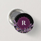 Waterverf Paarse iris zwart damast monogram Ronde Button 3,2 Cm (Voorkant /achterkant)