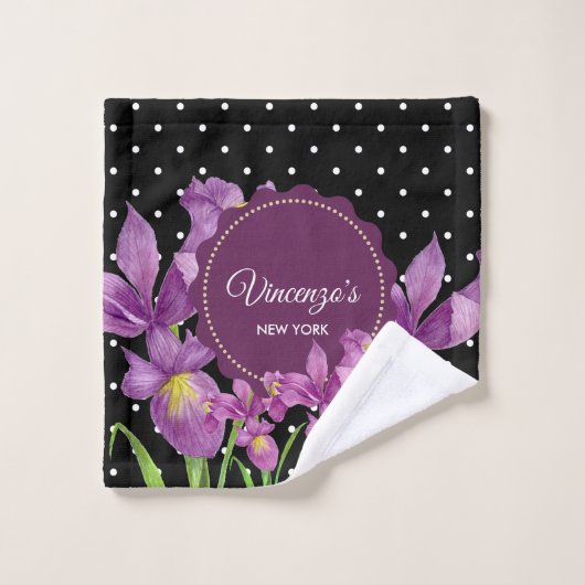 Waterverf Paarse Irissen Zwart Wit Polka Dots Bad Handdoek (Wasdoekje)