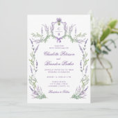 Waterverf Paarse Lavendel Crest Wedding Kaart (Staand voorkant)