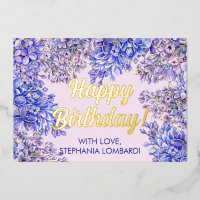 Waterverf Paarse Lila bloemen Birthday Gold