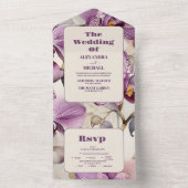 Waterverf Paarse Orchidee bruiloft All In One Uitnodiging (Binnen)