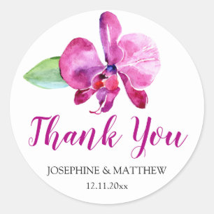 Waterverf Paarse Orchidee Floral Wedding Dank u Ronde Sticker