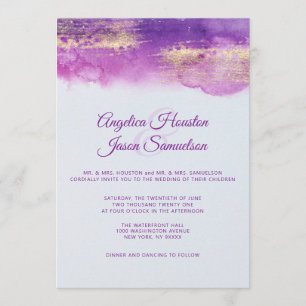 Waterverf Paarse Plum Mauve Gold Wedding FOTO Kaart