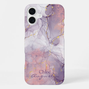 Waterverf Paarse Roze Alcohol Inktgouden glitter C iPhone 16 Plus Hoesje