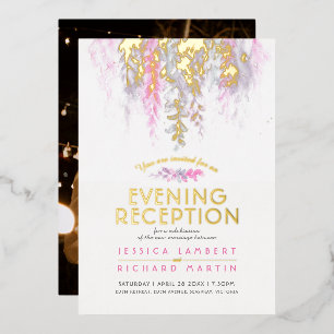 Waterverf paarse roze avond ontvangst folie uitnodiging