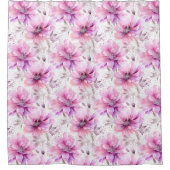 Waterverf Paarse Roze Bloemen Lente Patroon Douchegordijn (Voorkant)