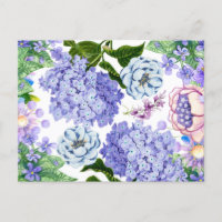 Waterverf Paarse, Roze en Blauwe Tuinbloemen