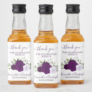 Waterverf Paarse Rozen Weddenschap Hartelijk dank Likeurfles Etiket