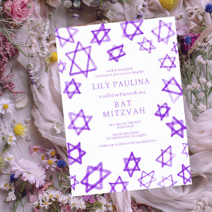 Waterverf Paarse Star van David Bar Bat Mitzvah Kaart