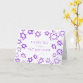 Waterverf Paarse Sterren MAZEL TOV Bar Bat Mitzvah Kaart (Gele Bloem)