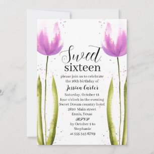 Waterverf Paarse Tulpen Floral Sweet 16 Zestien Kaart