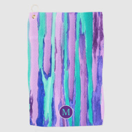Waterverf Paarse turquoise Abstracte Stripes Golfhanddoek