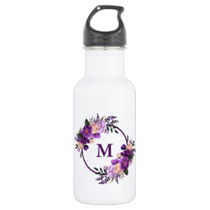 Waterverf Paarse Ultra Violet Floral Monogram Waterfles