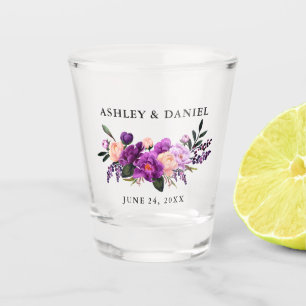 Waterverf Paarse ultra Violet Floral Wedding Shot Glas