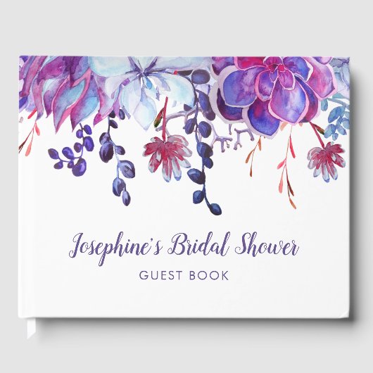 Waterverf Paarse vetplanten Modern Vrijgezellenfee Gastenboek (Voorkant)