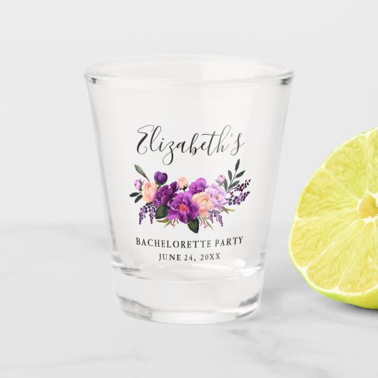 Waterverf Paarse Violet Floral Bachelorette Shot Glas (Voorkant)