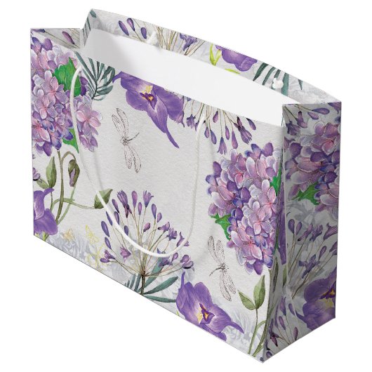 Waterverf Paarse Violet Hydrangeas Dragonfly Large Cadeautasje (Achterkant Gekanteld)