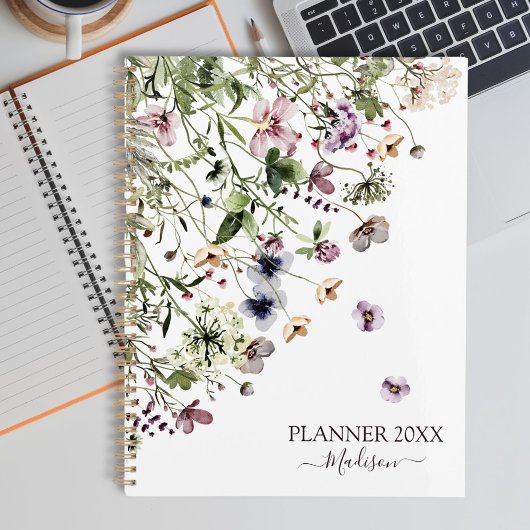 Waterverf Paarse wilde bloemen Planner