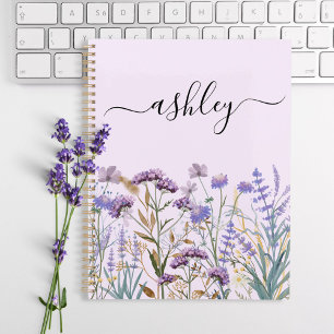 Waterverf Paarse Wilde Bloemenweide met Monogram Planner