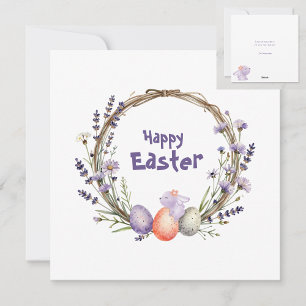 Waterverf Paas Lavendel Krans Eieren Schattig Koni Feestdagenkaart