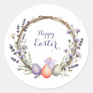 Waterverf Paas Lavendel Krans Eieren Schattig Koni Ronde Sticker