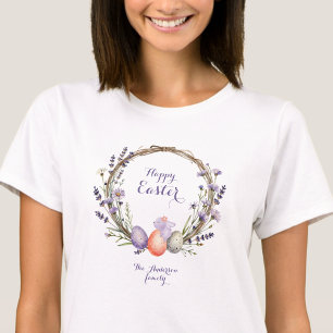 Waterverf Paas Lavendel Krans Eieren Schattig Koni T-shirt
