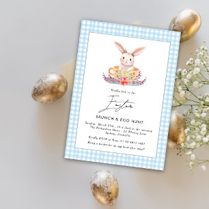 Waterverf Paasbrunch Floral bunny Gingham Kaart