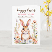 Waterverf paashaas en bloemen gepersonaliseerd kaart (Gele Bloem)
