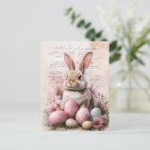 Waterverf paashaas gekleurde eitjes briefkaart (Staand voorkant)