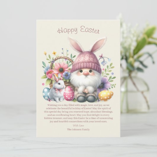 Waterverf Paaskabouter gepersonaliseerd Feestdagenkaart (Staand voorkant)