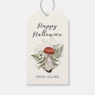 Waterverf Paddenstoel Botanische Gelukkige Hallowe Cadeaulabel