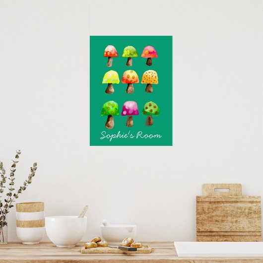 Waterverf paddenstoelen poster van meisje (Keuken)