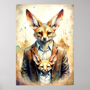 Waterverf Paint Human met Fox Face Poster