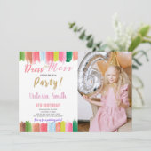 Waterverf Paint Verjaardag Uitnodiging met Foto (Staand voorkant)