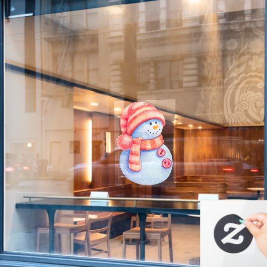 Waterverf Painted Winter Snowman Business Raamsticker (Cafe Raam)