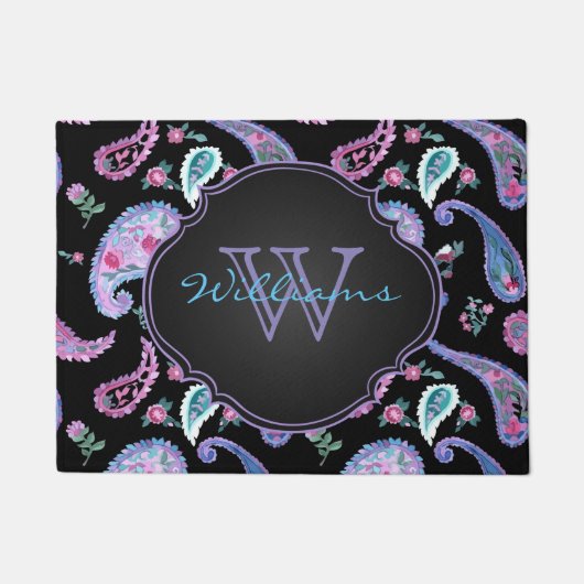 Waterverf Paisley Black Lavender Monogram Deurmat (Voorkant)