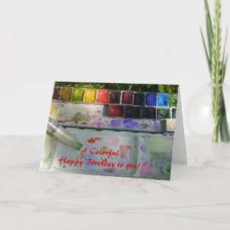 Waterverf Palet en Penseel Happy Birthday Kaart