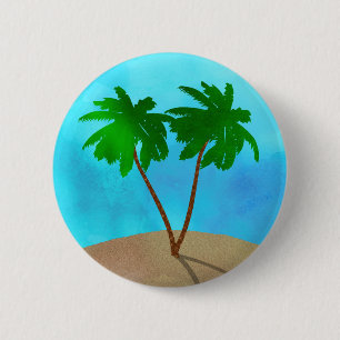 Waterverf Palm Beach Scene Collage Ronde Button 5,7 Cm