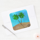 Waterverf Palm Beach Scene Collage Vierkante Sticker (Envelop)