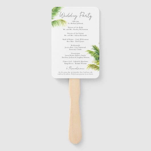 Waterverf Palm Beach Wedding Program Handwaaier (Achterkant)