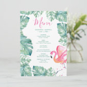 Waterverf Palm blaast Roze Flamingo Tropical Menu Kaart (Staand voorkant)