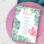 Waterverf Palm blaast Roze Flamingo Tropical Menu Kaart