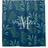 Waterverf palm laat aangepaste monogram voornaam douchegordijn (Voorkant)