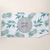Waterverf palm laat aangepaste monogram voornaam strandlaken (Voorkant)