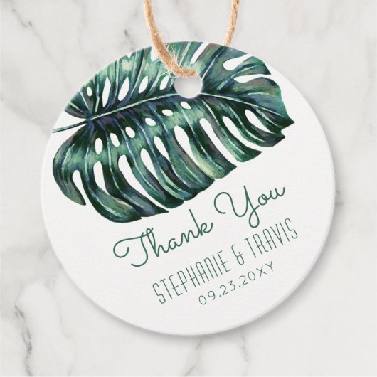 Waterverf Palm Monstera Leaf Tropical Bedankt Bedankjes Labels (Voorkant)