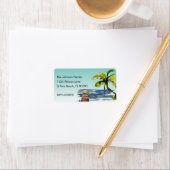 Waterverf Palm Tree Aqua Sky Nieuw adres Etiket (Insitu)