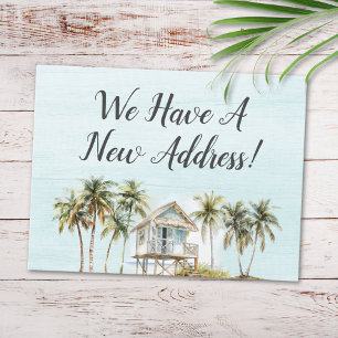 Waterverf Palm Tree Beach House Nieuw adres Briefkaart